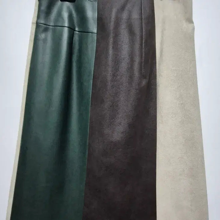 [BUNJANG] TIME Genuine Color Block Leather Midi Skirt Size 25-26 / TIME(타임정품) 포스트모던 배색 가죽스커트25~26