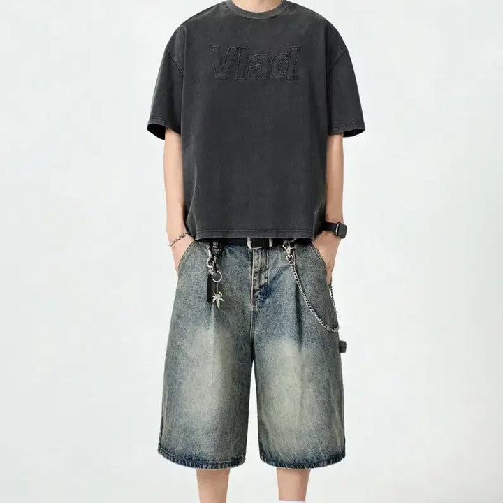 [BUNJANG] Dimitri Black Bio-Washed Carpenter Bermuda Denim Shorts (Dust Indigo) Size 32 / 디미트리블랙 바이오워싱 카펜터 버뮤다 데님팬츠 (더스트 인디고) 32