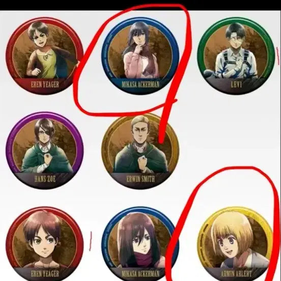 [BUNJANG] Attack on Titan Ichiban Kuji G Prize Badge Set (Mikasa &amp; Armin) - 2종 일괄 / 진격의거인 제일복권 쿠지 g상 뱃지 미카사 아르민 2종 일괄
