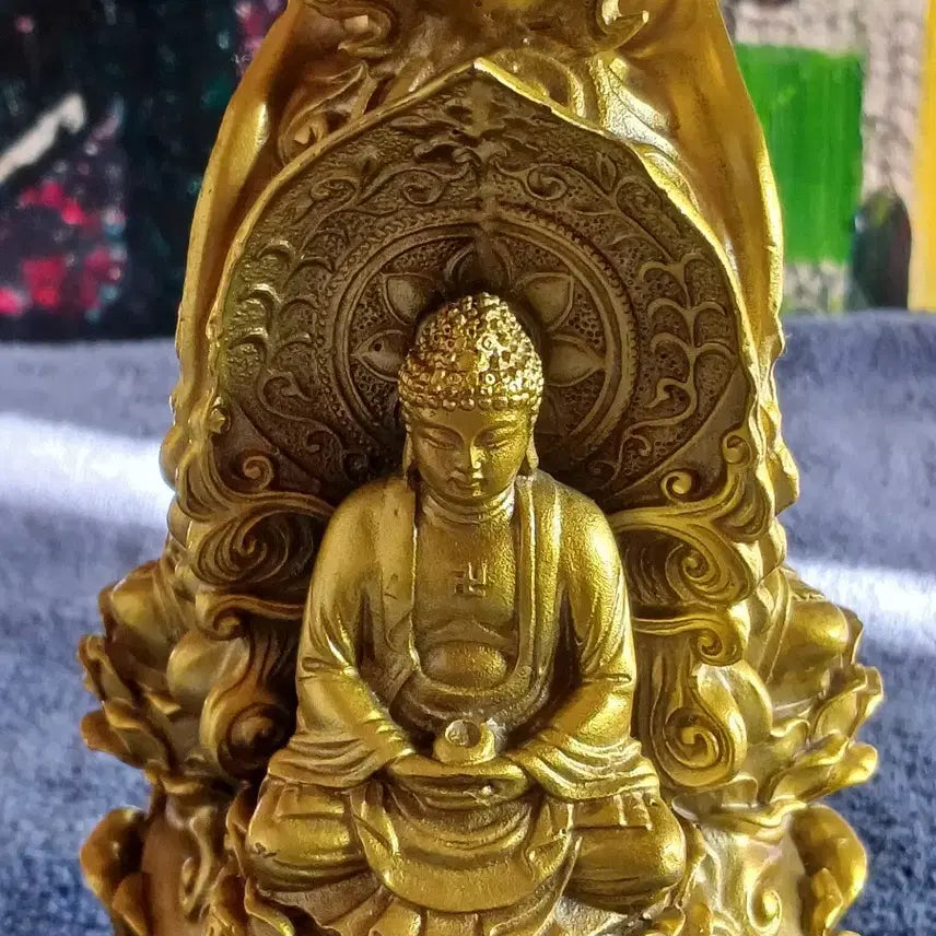 [BUNJANG] Brass Golden Maitreya Buddha Statue / 황동 황금색 삼존불여래상 복덕구족불