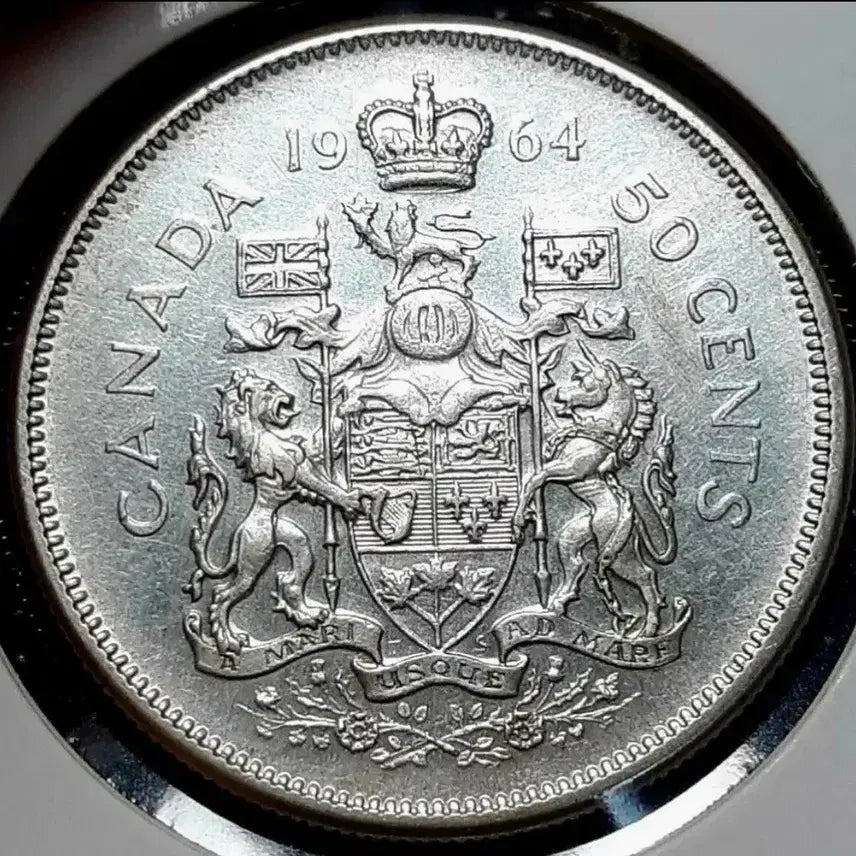 [BUNJANG] Canada 1964 50 Cents Silver Coin (Uncirculated) / [은화]캐나다 미사용 1964년 50센트 대형.외국주화 주화 화폐 동전