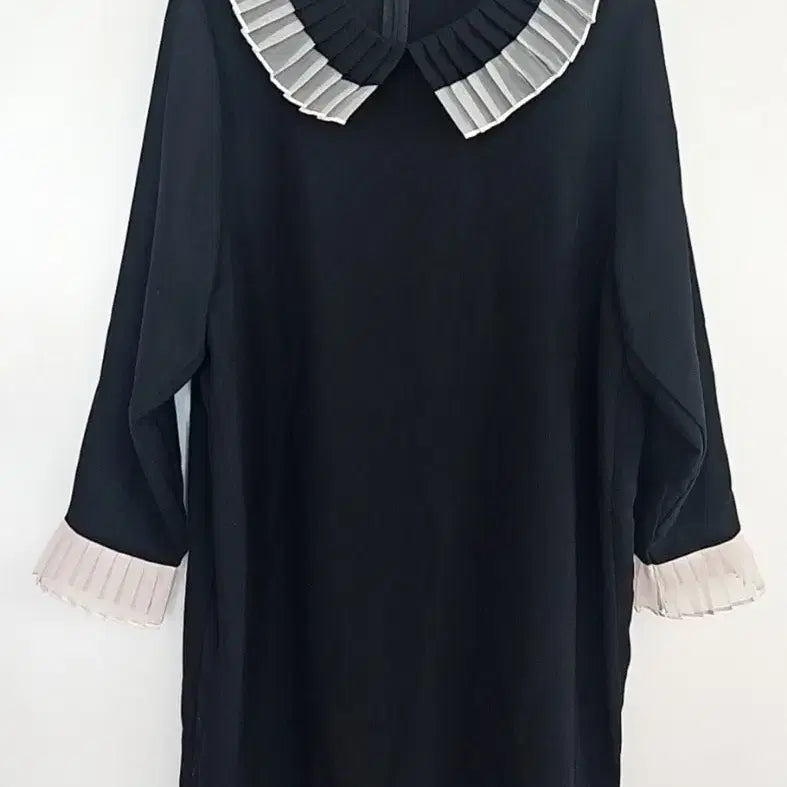 [BUNJANG] Pleated Collar Black Blouse Mini Dress / 플리츠 칼라 블랙 블라우스겸 미니원피스