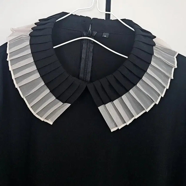 [BUNJANG] Pleated Collar Black Blouse Mini Dress / 플리츠 칼라 블랙 블라우스겸 미니원피스