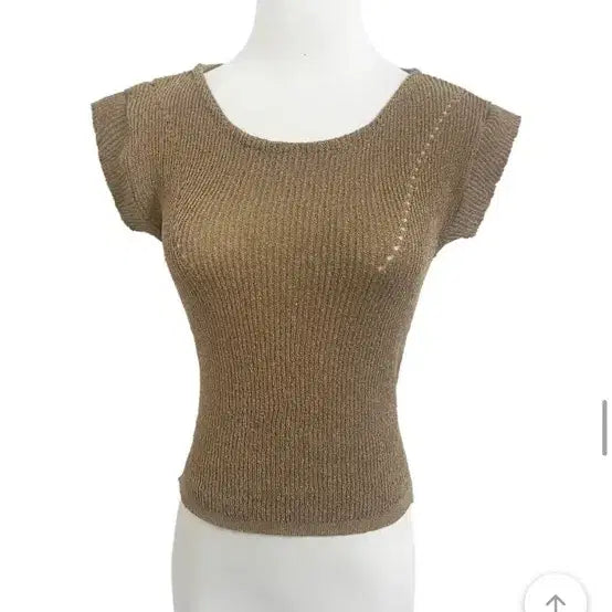 [BUNJANG] Ribbon Back Knit Short Sleeve T-Shirt - Brown / 뒷리본 부유방커버 니트 반팔 티셔츠 브라운 새상품 에이블리 교신가능