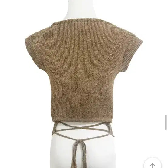 [BUNJANG] Ribbon Back Knit Short Sleeve T-Shirt - Brown / 뒷리본 부유방커버 니트 반팔 티셔츠 브라운 새상품 에이블리 교신가능