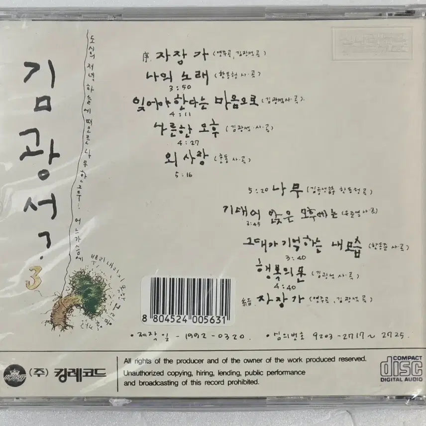 [BUNJANG] Kim Kwang Seok 3rd Album 1992 First Press CD (Sealed) / 김광석 3집 1992년 초반 CD (미개봉)
