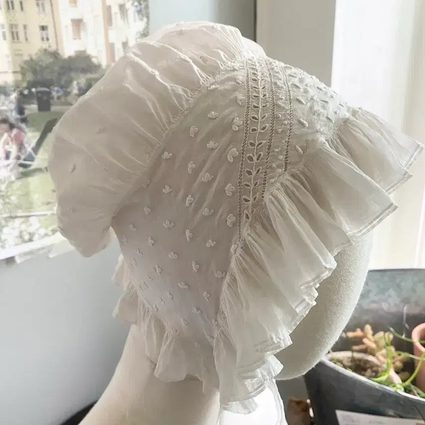 [BUNJANG] French Vintage Cotton Bonnet with Lace / 프랑스 빈티지 얇은 코튼보넷