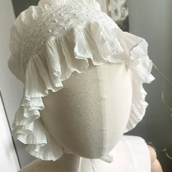 [BUNJANG] French Vintage Cotton Bonnet with Lace / 프랑스 빈티지 얇은 코튼보넷