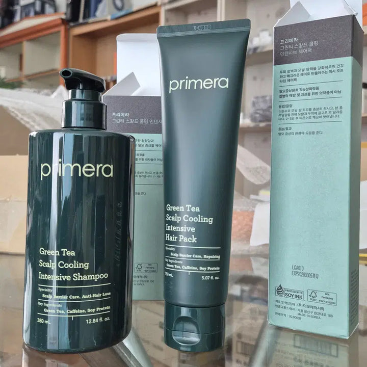 [BUNJANG] Primera Green Tea Scalp Cooling Intensive Shampoo &amp; Hair Pack Set / [새제품] 프리메라 그린티 스칼프 쿨링 인텐시브 샴푸 &amp; 헤어팩