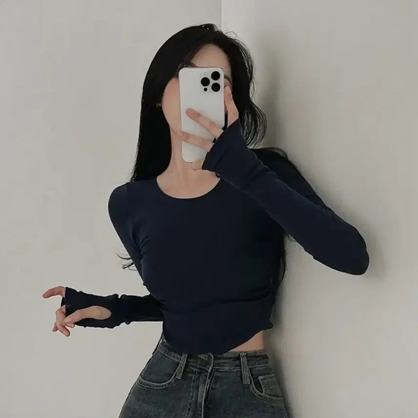 [BUNJANG] Avely Shirring Long Sleeve T-Shirt / 새상품! 에이블리 워머옆셔링긴팔티