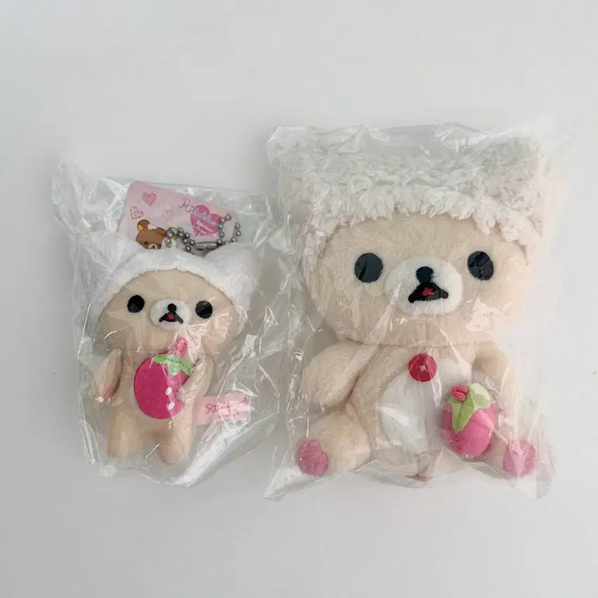 [BUNJANG] Rilakkuma "Ichigo" Strawberry Plush Mascot Doll Set / 고전 딸기 이치고 뽀글 코리락쿠마 누이 마스코트 인형