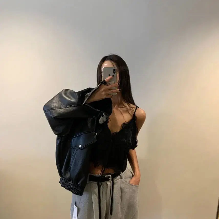 [BUNJANG] FatalJ Satin Lace Bustier Top Black / 파탈제이 샤틴레이스뷔스티에탑 블랙