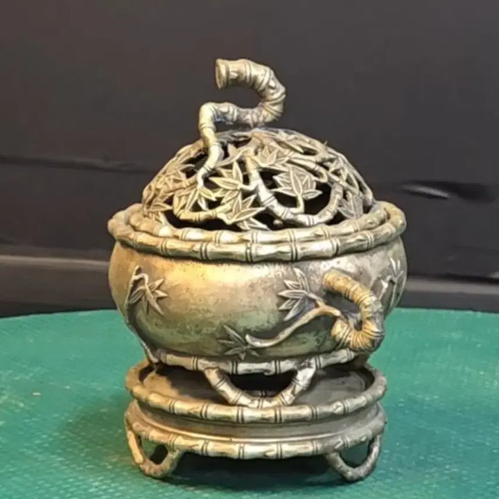 [BUNJANG] Antique White Copper "Bamboo Joint" Incense Burner / 백동 죽절문 향로