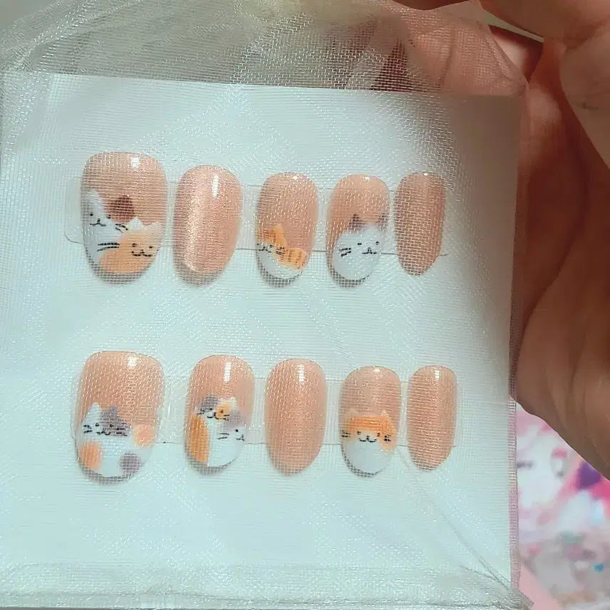 [BUNJANG] Cat Pearl Nail Tips / 고양이 펄 네일팁 자석 네일아트