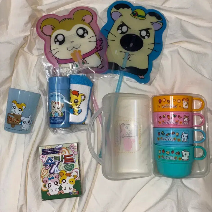 [BUNJANG] Vintage Hamtaro Stationery Cup Fan Toy Set / 고전 방가방가햄토리 고전햄토리 고전문구 컵 부채 완구