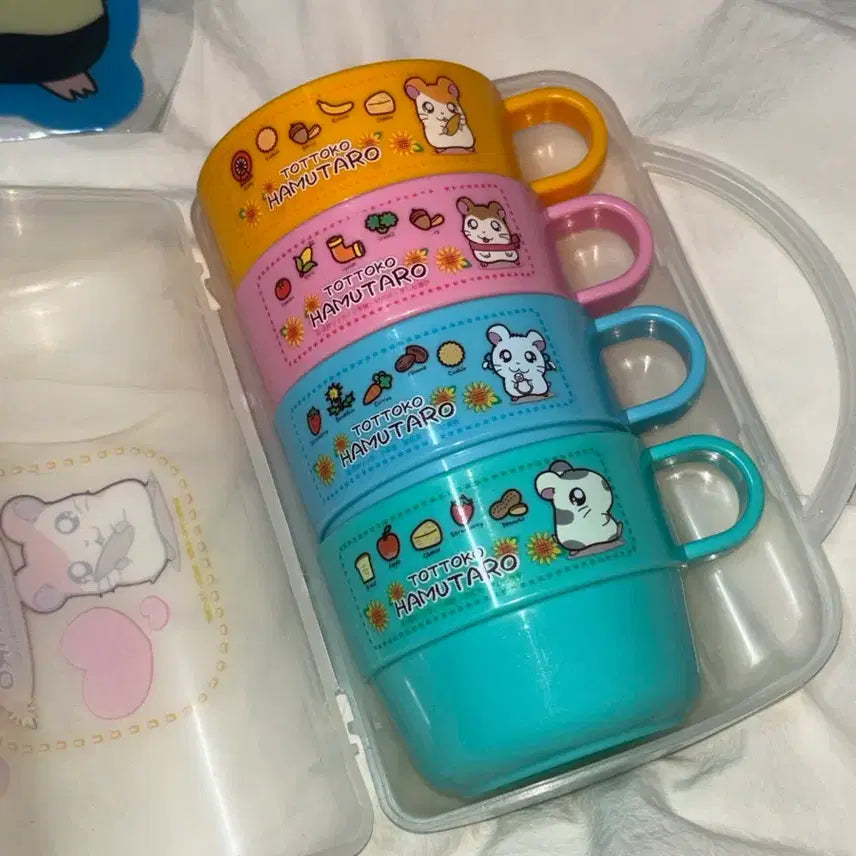 [BUNJANG] Vintage Hamtaro Stationery Cup Fan Toy Set / 고전 방가방가햄토리 고전햄토리 고전문구 컵 부채 완구