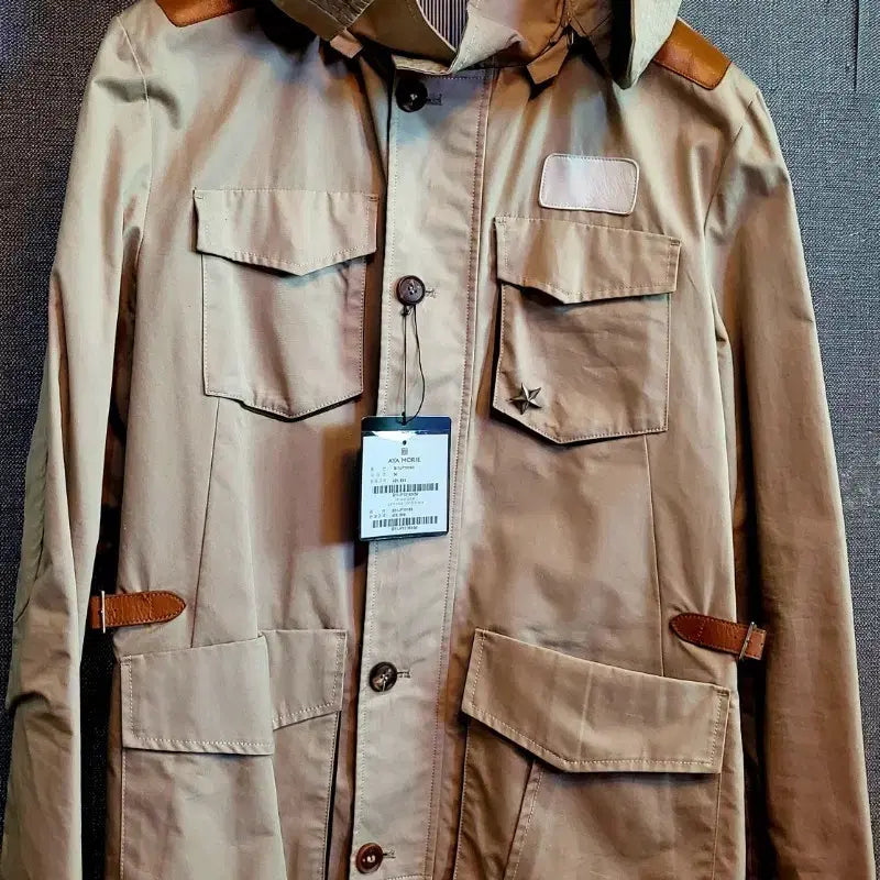 [BUNJANG] Aya Morie Lambskin Colorblock Khaki Jacket / [미사용 택달린새상품] Aya Morie 양가죽배색 야상자켓
