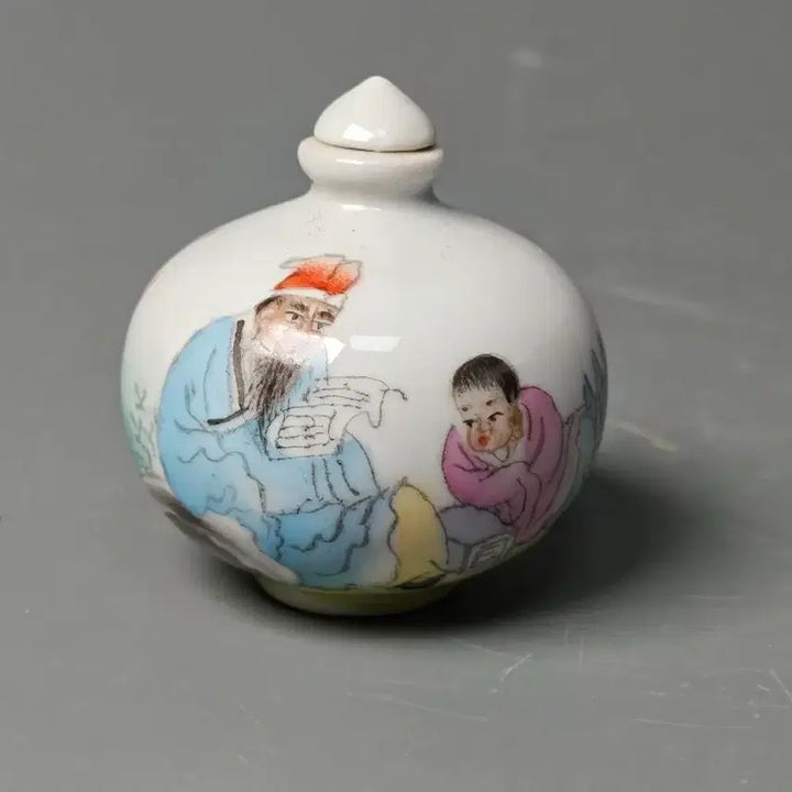 [BUNJANG] China Porcelain Scholar Teaching Child Vase (Wan Yu Mark) / 민국 인물문 분채 비연호 호형 중국도자기 골동품