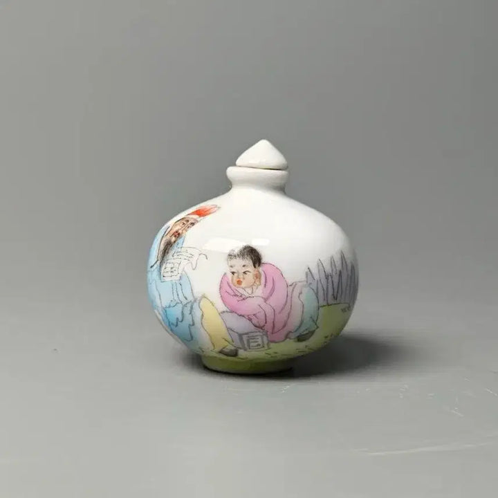 [BUNJANG] China Porcelain Scholar Teaching Child Vase (Wan Yu Mark) / 민국 인물문 분채 비연호 호형 중국도자기 골동품