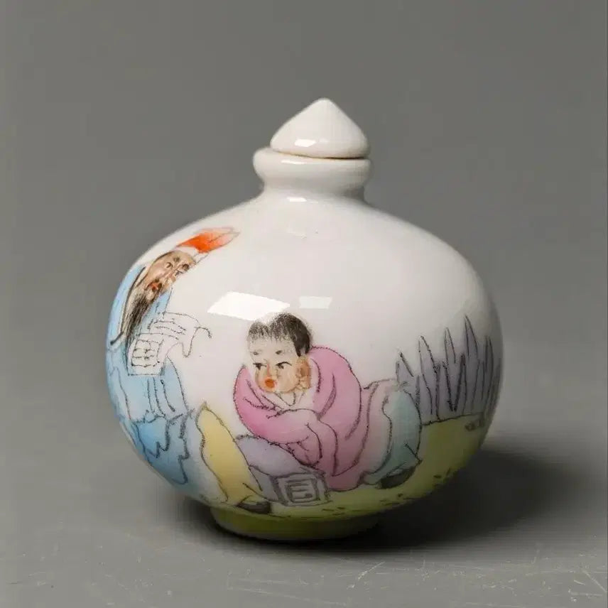 [BUNJANG] China Porcelain Scholar Teaching Child Vase (Wan Yu Mark) / 민국 인물문 분채 비연호 호형 중국도자기 골동품