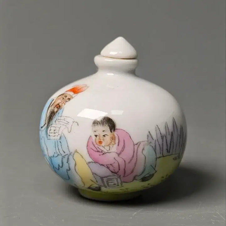 [BUNJANG] China Porcelain Scholar Teaching Child Vase (Wan Yu Mark) / 민국 인물문 분채 비연호 호형 중국도자기 골동품