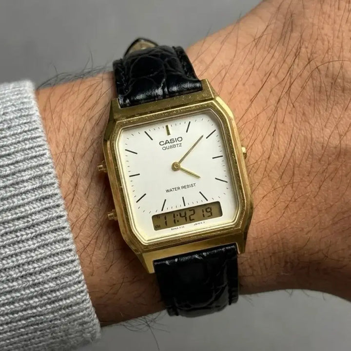 [BUNJANG] Casio AQ-230 Black &amp; Gold Edition with Leather Strap / 카시오 AQ-230 / Black &amp; Gold edition