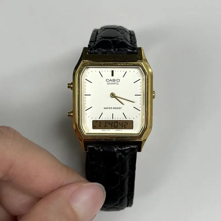 [BUNJANG] Casio AQ-230 Black &amp; Gold Edition with Leather Strap / 카시오 AQ-230 / Black &amp; Gold edition