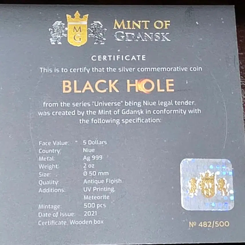 [BUNJANG] Black Hole Universe 2oz Silver Coin / 블랙홀 UNIVERSE 2온스 은화