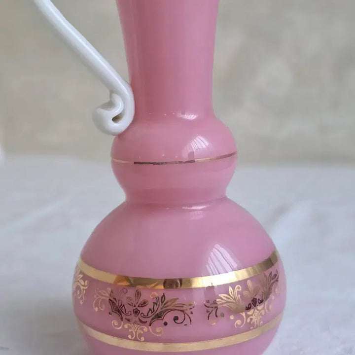 [BUNJANG] French Vintage Pink Opaline Jug Vase with Hand-Painted Gold Decoration / 프랑스 빈티지 핑크 오팔린 저그 화병 / 핸드페인팅 골드 장식