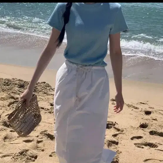 [BUNJANG] Waffle Short Sleeve T-Shirt Light Blue / 와플 반팔 티셔츠 소라색 에이블리 지그재그 니어웨어