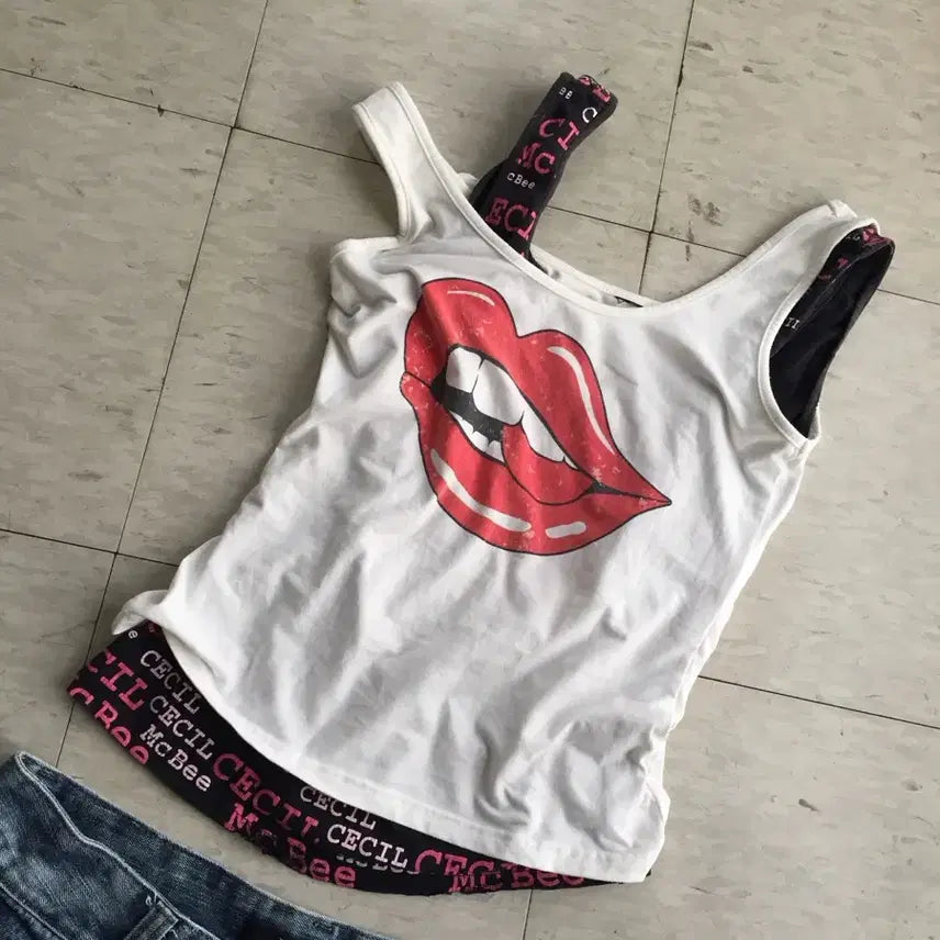 [BUNJANG] Cecil McBee Y2K Sleeveless Tank Top and Hot Pants Set / Cecil McBee 갸루 y2k 슬리브리스 핫팬츠 코디 세트