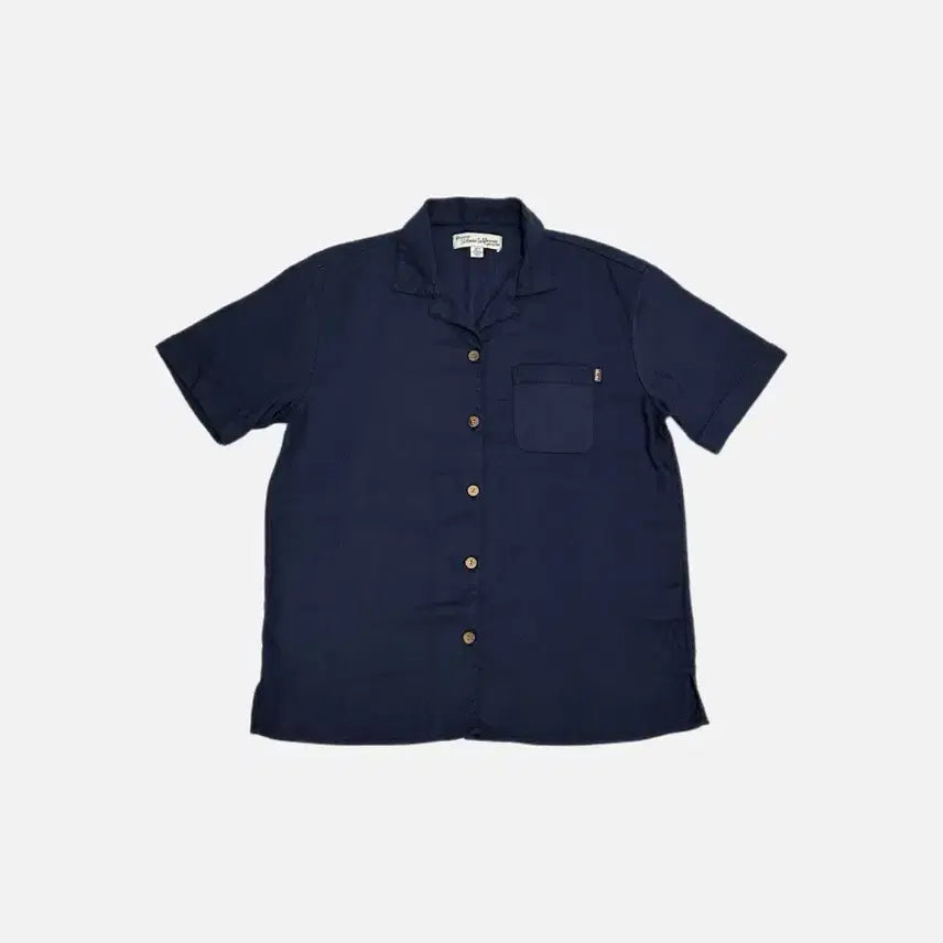 [SOLD OUT] 후아유 린넨 혼방 오픈 카라 반팔 셔츠 네이비