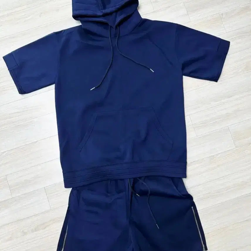 [BUNJANG] Navy Half Sleeve Hoodie and Shorts Set XL / 네이비 반팔 후드 반바지 세트XL