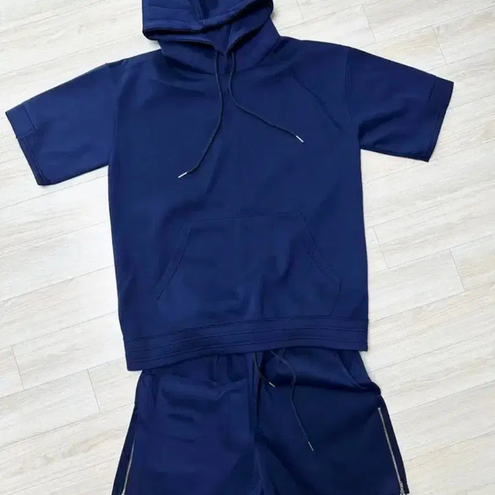 [BUNJANG] Navy Half Sleeve Hoodie and Shorts Set XL / 네이비 반팔 후드 반바지 세트XL