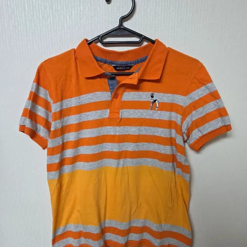 [BUNJANG] Hazzys Orange Stripe Short Sleeve Polo Shirt (Size 155) / 헤지스 오렌지 스트라이프 반팔 폴로티 155