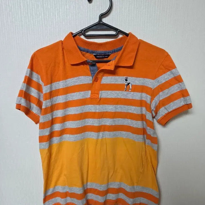 [BUNJANG] Hazzys Orange Stripe Short Sleeve Polo Shirt (Size 155) / 헤지스 오렌지 스트라이프 반팔 폴로티 155