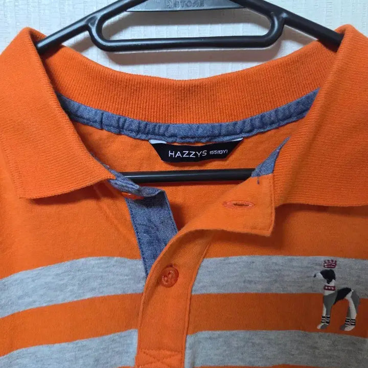 [BUNJANG] Hazzys Orange Stripe Short Sleeve Polo Shirt (Size 155) / 헤지스 오렌지 스트라이프 반팔 폴로티 155