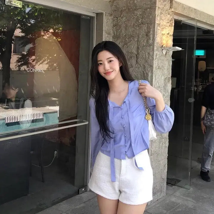 [BUNJANG] JENNIE O Maybin Blouse Blue / 제니오 메이빈 블라우스 블루