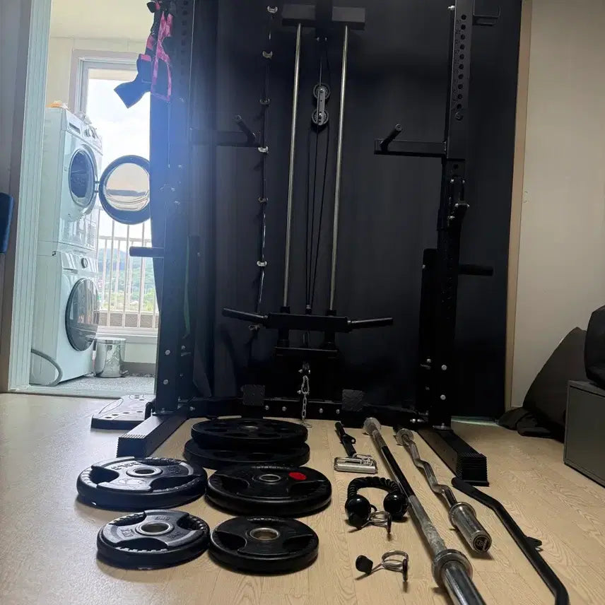 [BUNJANG] Home Gym Power Rack with Cable Machine &amp; Weight Set / 홈짐 파워랙 + 중량세트 판매합니다