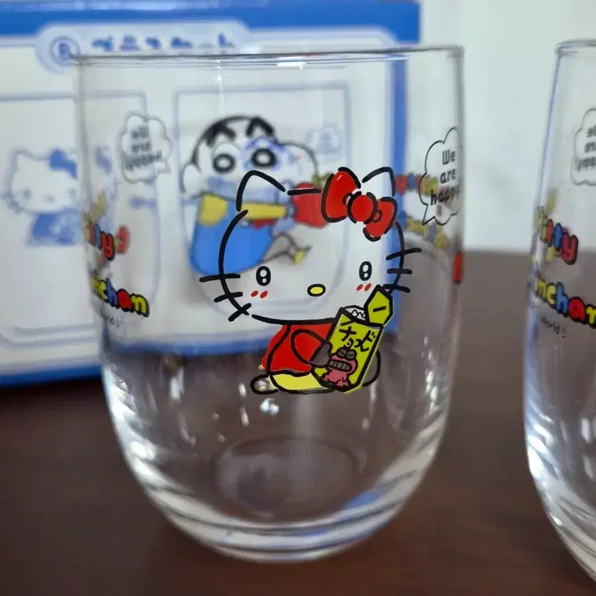 [BUNJANG] Sanrio Hello Kitty x Crayon Shin-chan Collaboration Glass Cup / 헬로 키티 짱구 콜라보 유리컵