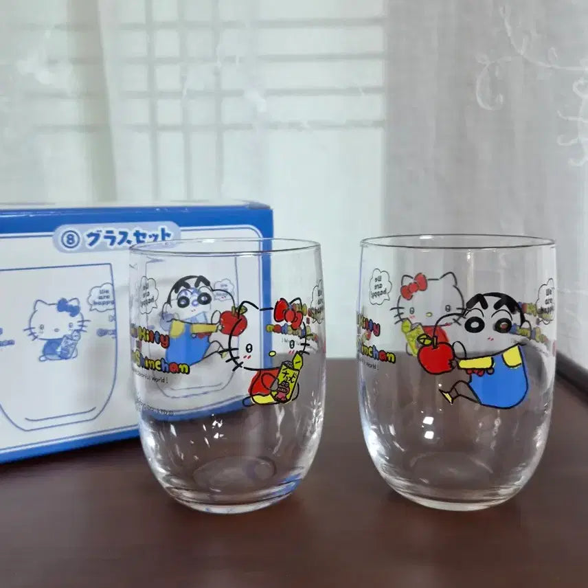 [BUNJANG] Sanrio Hello Kitty x Crayon Shin-chan Collaboration Glass Cup / 헬로 키티 짱구 콜라보 유리컵