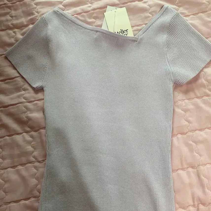 [BUNJANG] Atelier Nine Cut-Out Short Sleeve Knit Lavender Pink / 아틀리에나인 컷아웃 반팔 니트 라벤더핑크 택있는 새상품