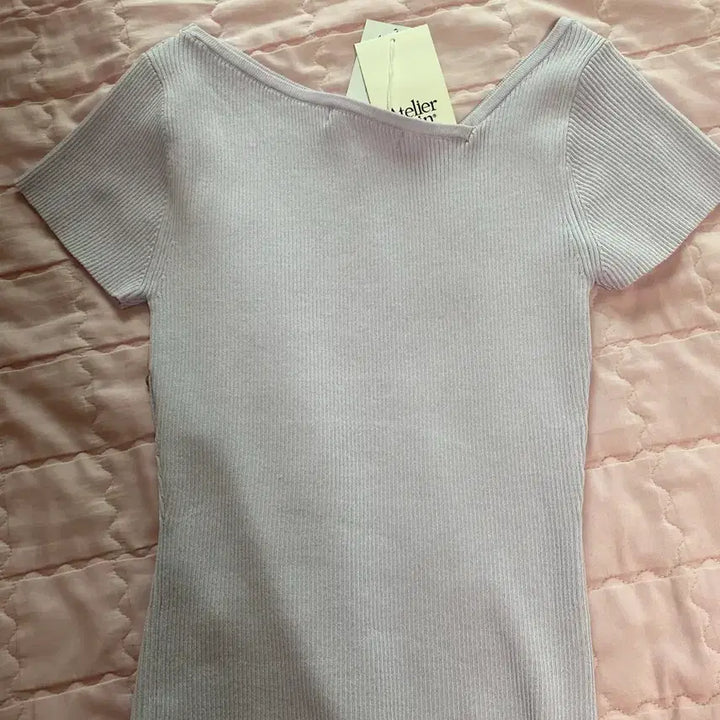 [BUNJANG] Atelier Nine Cut-Out Short Sleeve Knit Lavender Pink / 아틀리에나인 컷아웃 반팔 니트 라벤더핑크 택있는 새상품