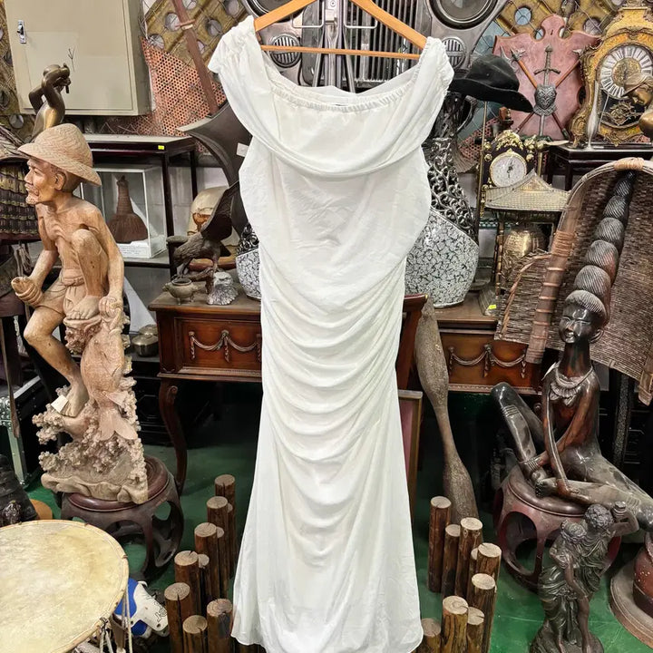 [BUNJANG] SHEIN White Off-Shoulder Shirred Dress / 쉬인(SHEIN)화이트 오프숄더 셔링 드레스