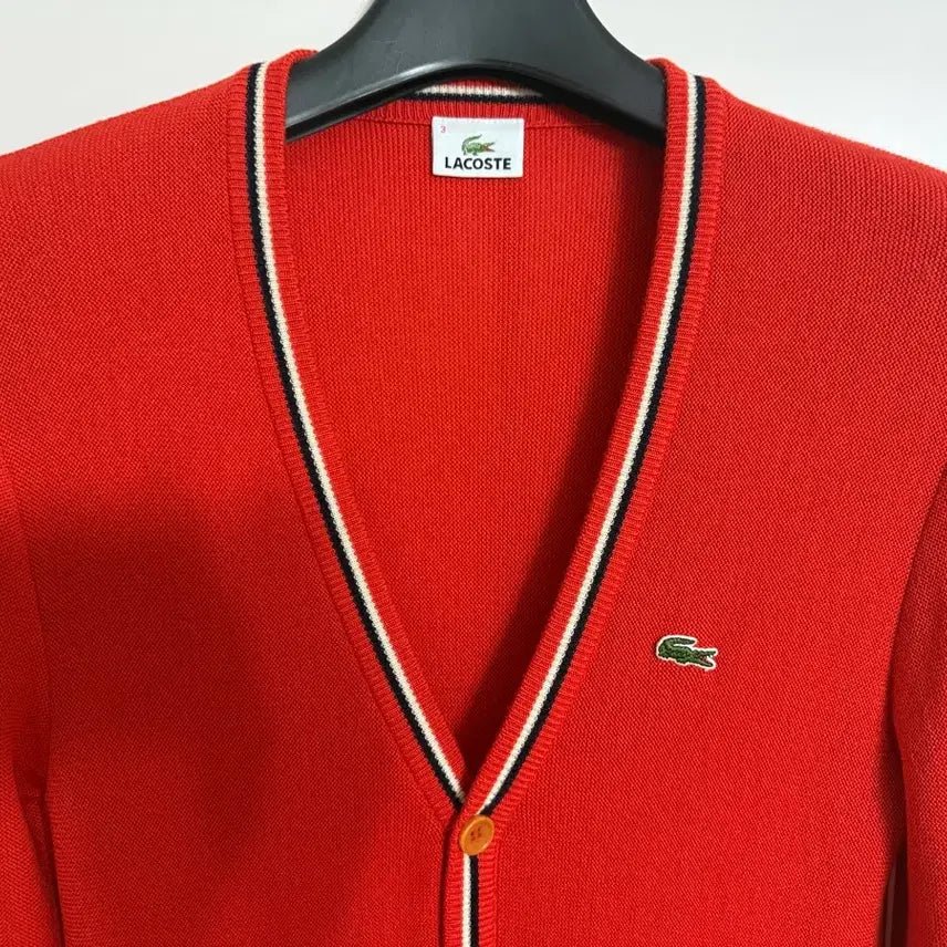 [BUNJANG] Lacoste Deep Orange V-Neck Wool Knit Cardigan Size 3 (95-100) / 라코스테 진한 오렌지 브이넥 울 니트 가디건 3 사이즈 (95-100)