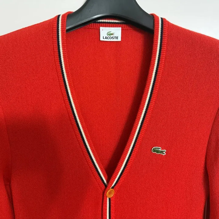[BUNJANG] Lacoste Deep Orange V-Neck Wool Knit Cardigan Size 3 (95-100) / 라코스테 진한 오렌지 브이넥 울 니트 가디건 3 사이즈 (95-100)