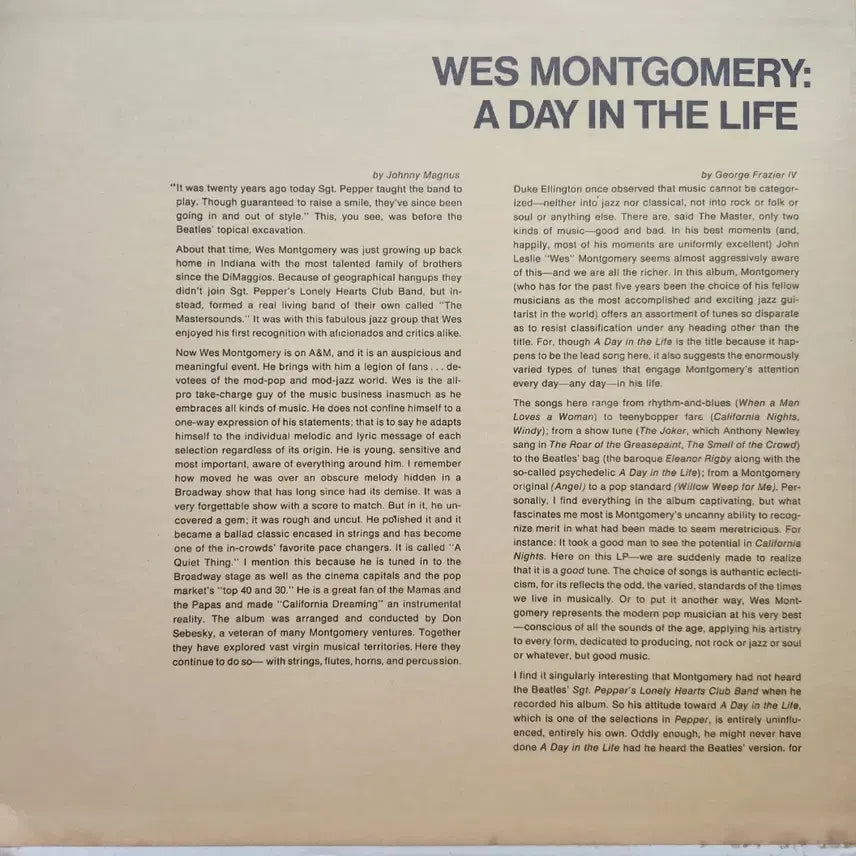 [BUNJANG] Wes Montgomery A Day In The Life Original US LP / Wes Montgomery - A Day In The Life (미국반)