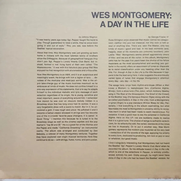 [BUNJANG] Wes Montgomery A Day In The Life Original US LP / Wes Montgomery - A Day In The Life (미국반)