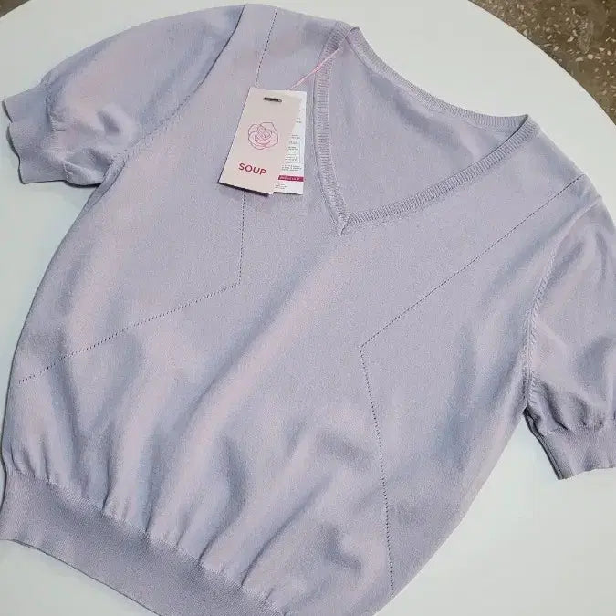 [BUNJANG] SOUP Purple V-Neck Short Sleeve Knit Top / SOUP 슾 퍼플 V넥 반팔 니트