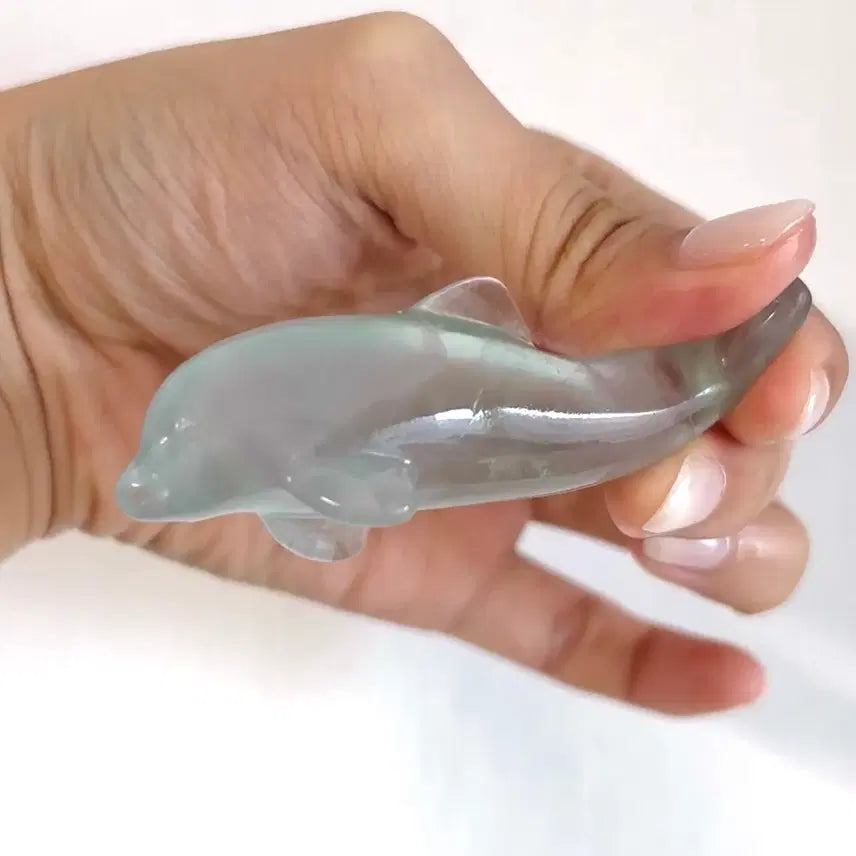[BUNJANG] Natural Fluorite Dolphin Carving - Apple Blue-Green / [천연원석] 플루오라이트 돌고래 카빙 - 애플 블루그린